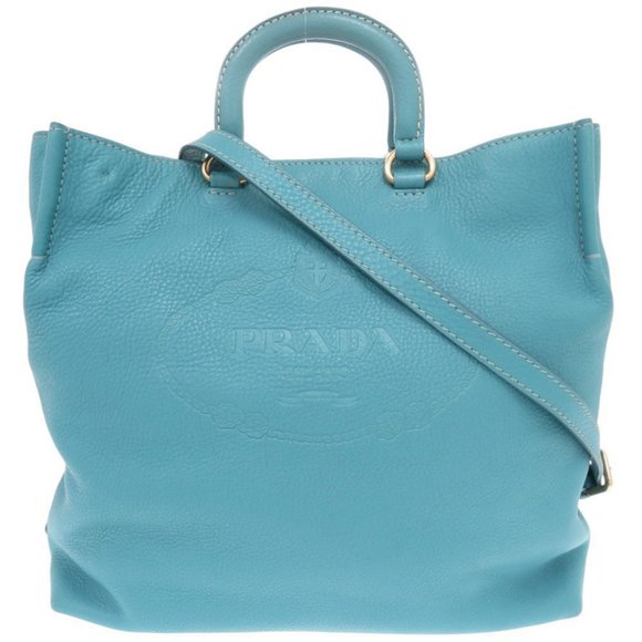 PRADA Handbags - Prada BR4617 Leather Blue 2-Way Tote Bag/Shoulder Bag 0099 PRADA